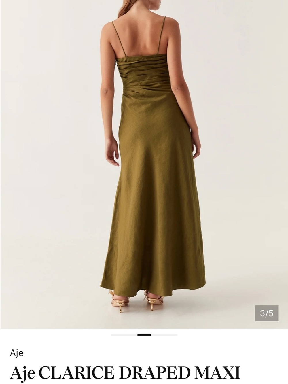 Aje Olive Draped Maxi Dress with Spaghetti Straps - Picture 2 of 9